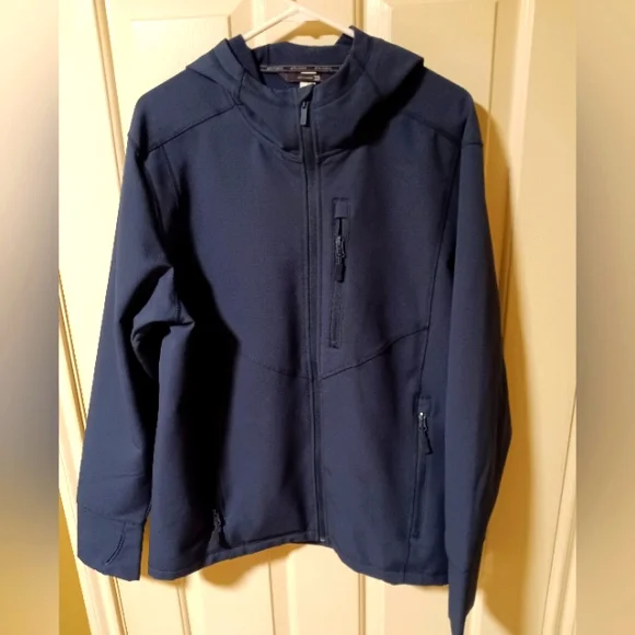 All In Motion Woven Fleece Jacket BLUE Stretch Water Repellant Thumb Holes Sz L - Picture 1 of 9